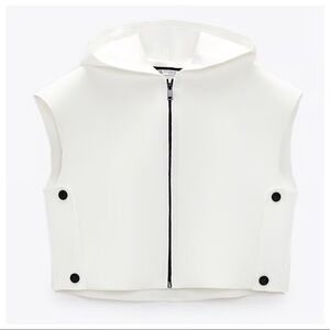 NWT Zara White Zip-Up Athletic Hoodie Vest